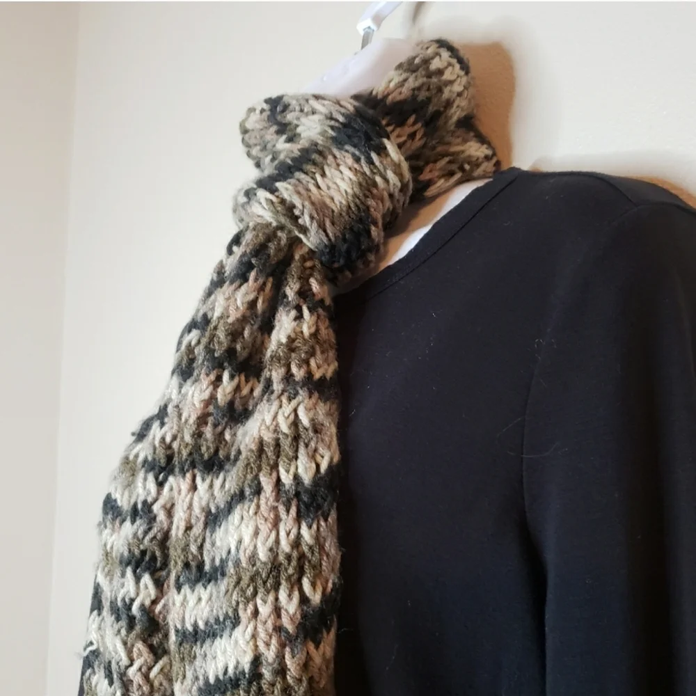 Neutral Earth Colors Handcrafted Crochet Scarf with Fringe Edges